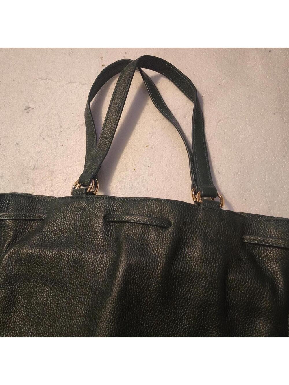 Laggo Green Leather Pebbled Tote Shoulder Bag Gold Hardware - Picture 9 of 13